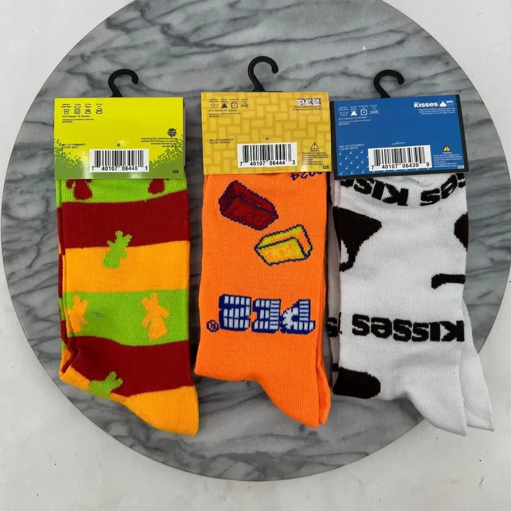 Sour Patch, Pez Hersheys Kisses Crew Socks Adult OSFM Candy Chocolate 3 Pairs